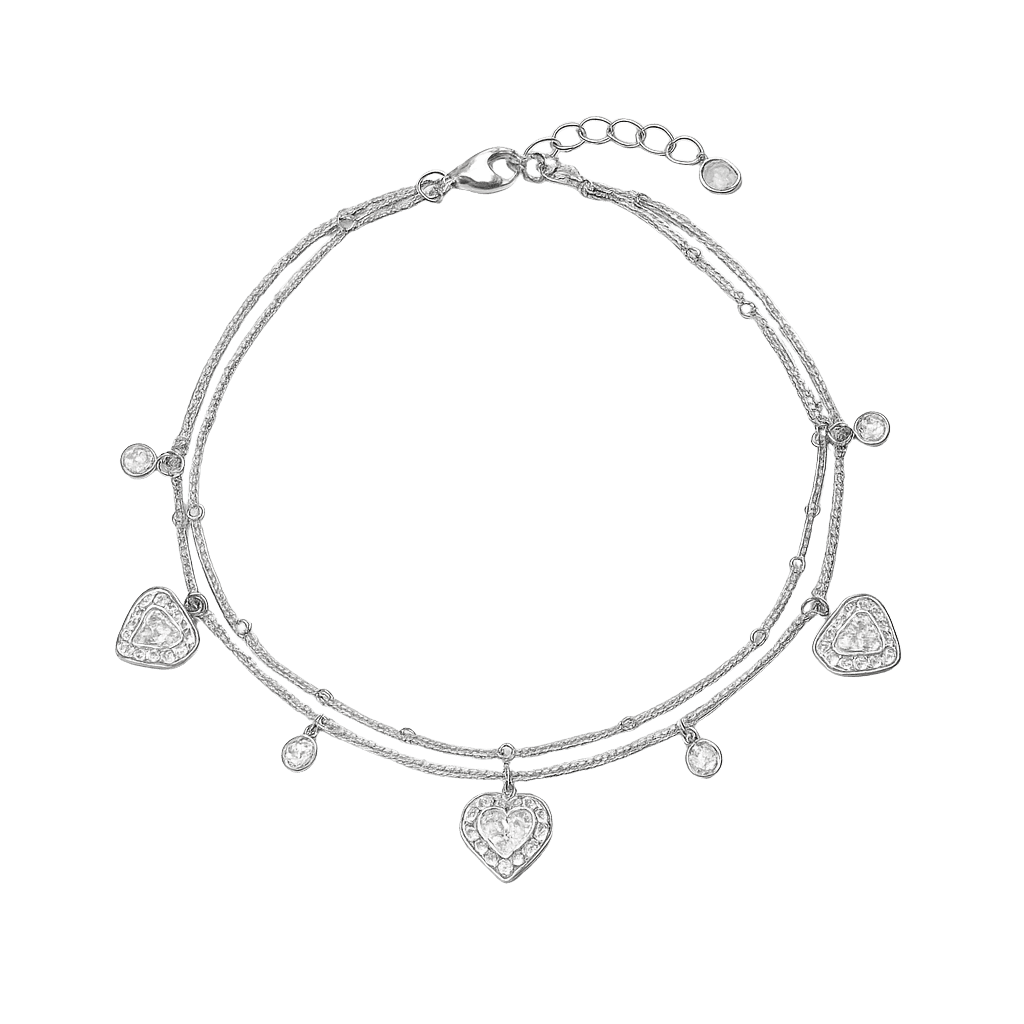 Silver Double Chain Heart Anklet view 1