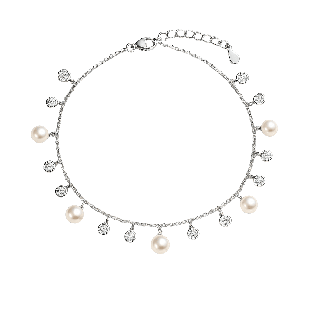 Silver Pearl Charm Anklet