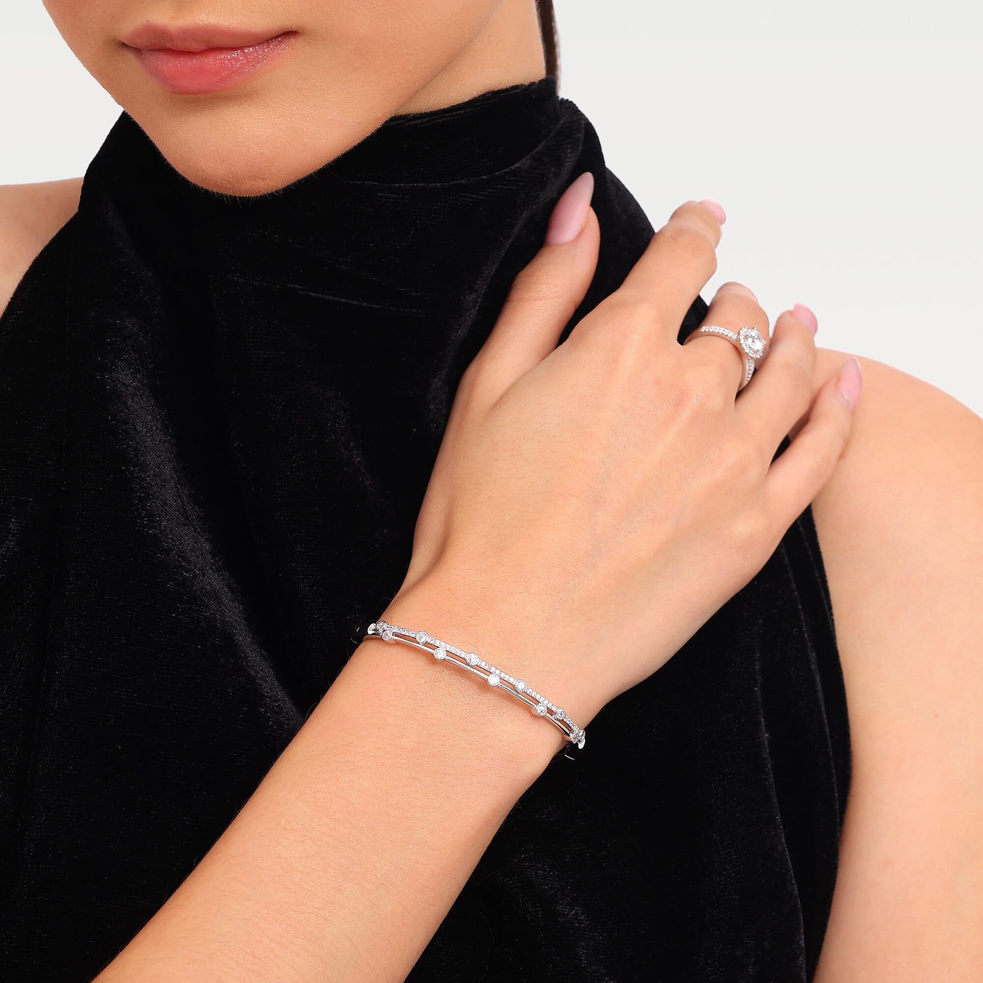 Dainty Staggered Double Row Bangle Bracelet