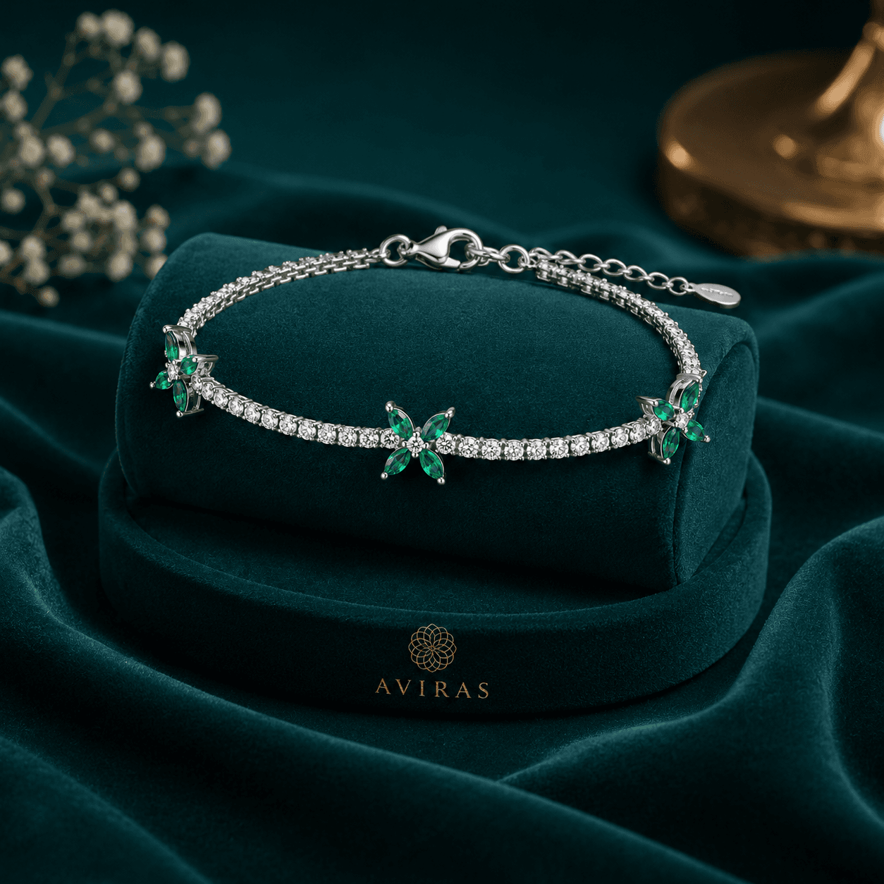 Green Stone Leaf Chain bracelet