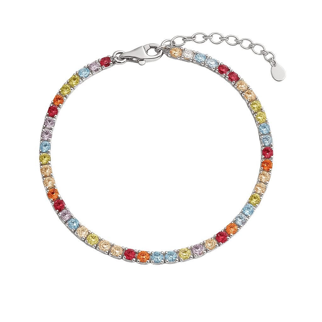 Multicolor Gemstone Silver Bracelet view 1
