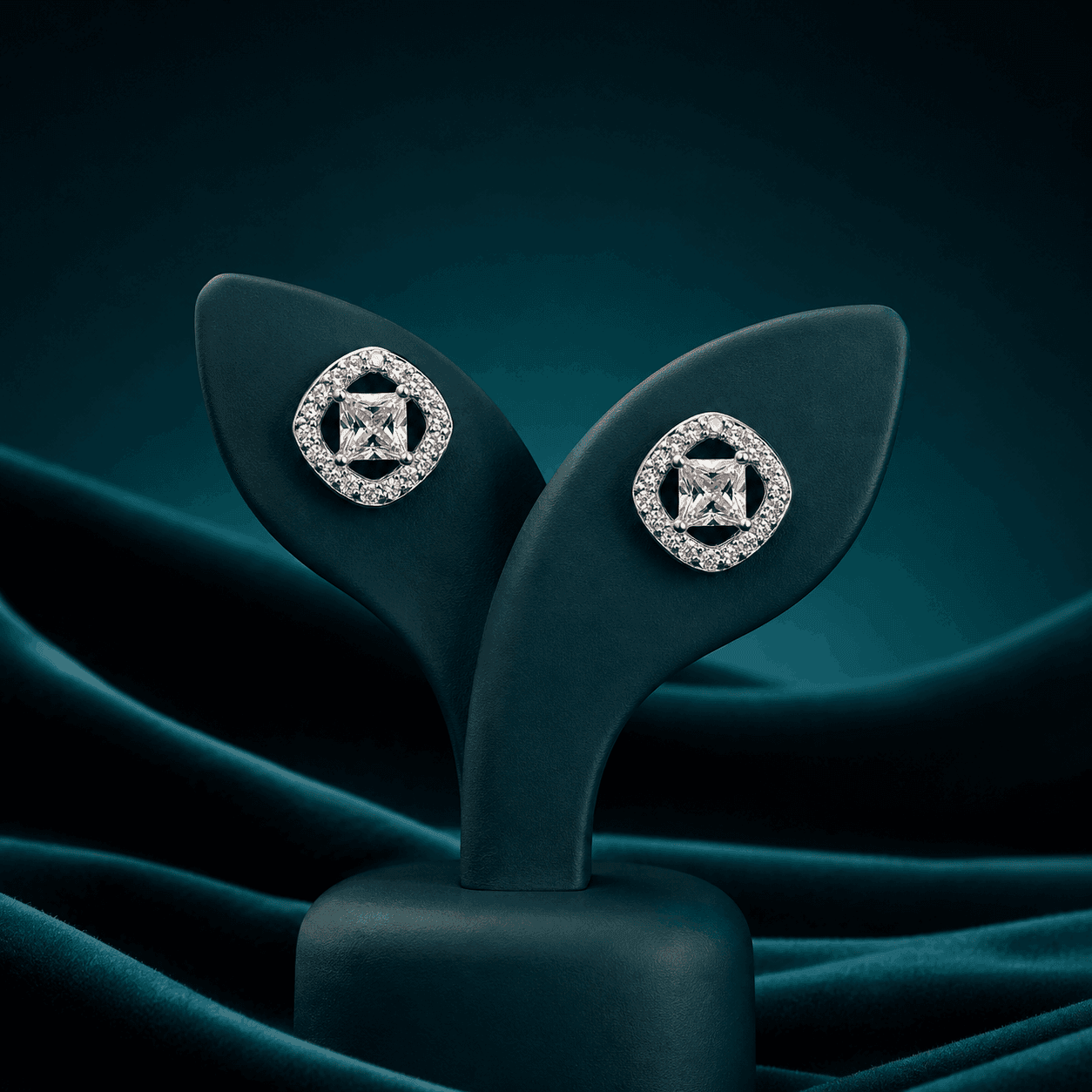 Aura Silver Solitaire Earrings alternate view