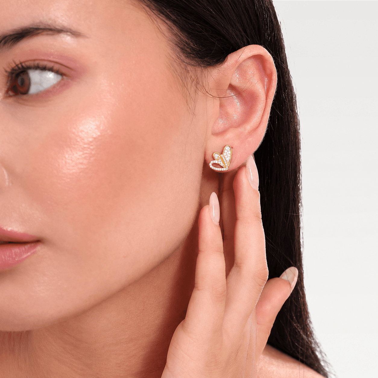 Gold Double Heart Studs Earrings alternate view