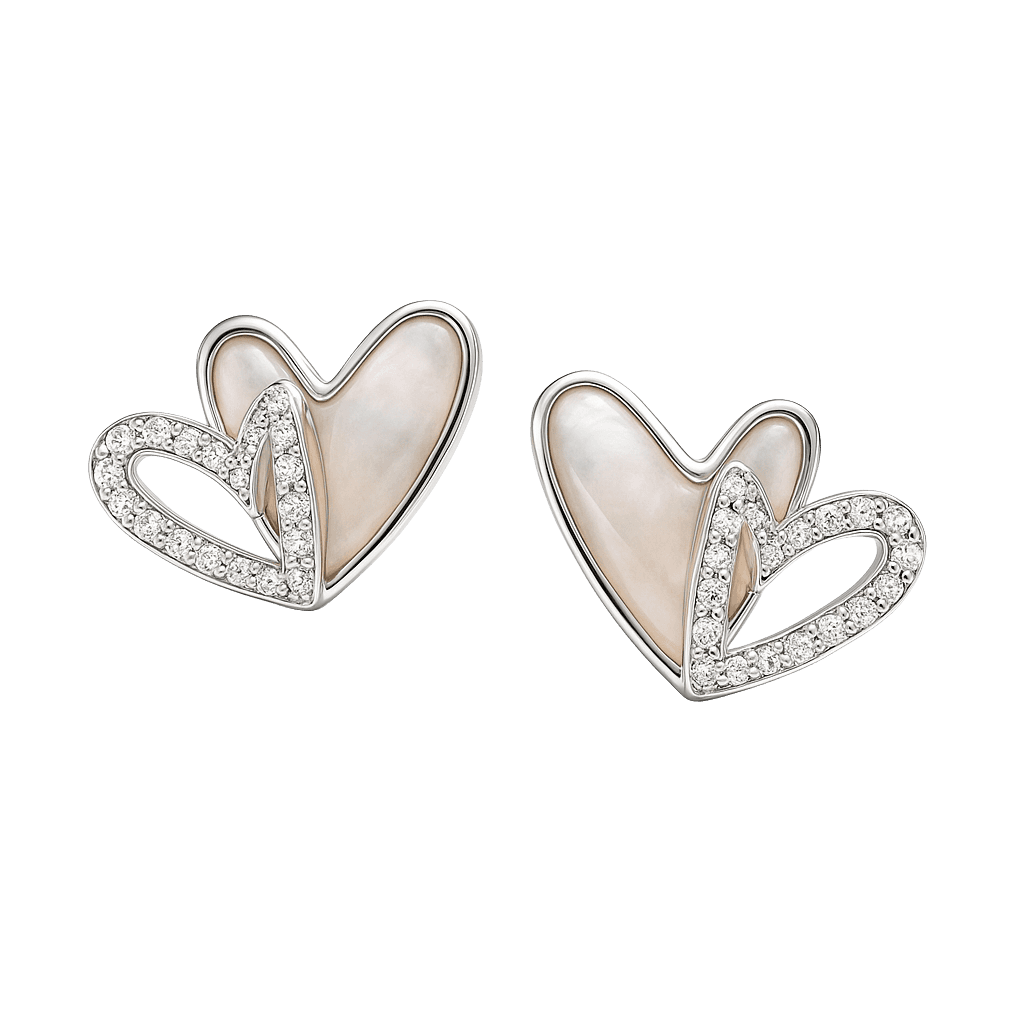 Silver Double Heart Studs Earrings view 1