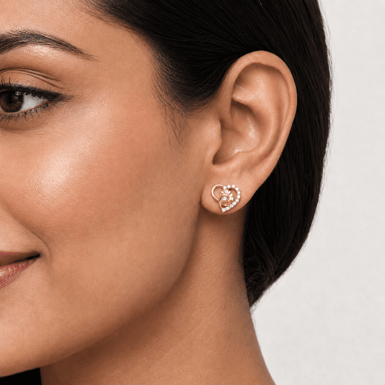 Elegance Half-Pave Heart Golden Earrings alternate view