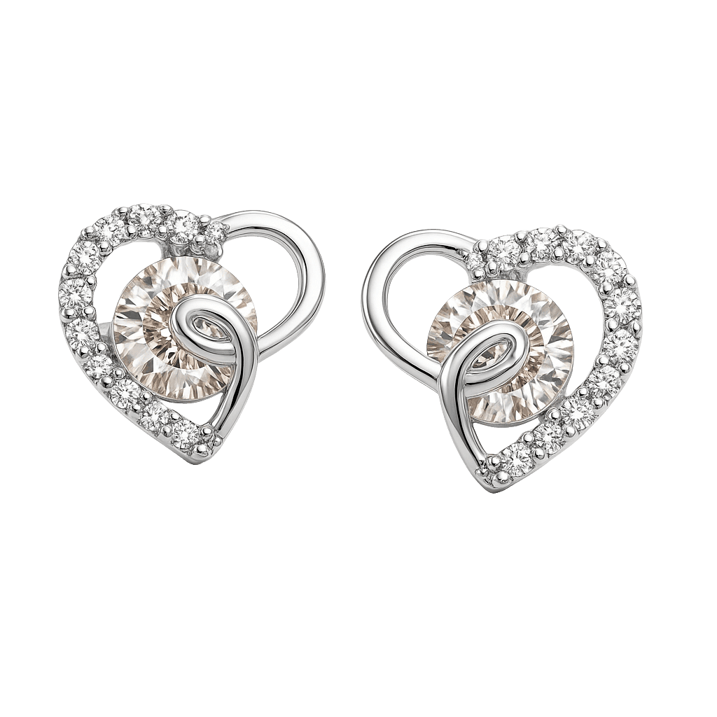 Elegance Half-Pave Heart Silver Earrings