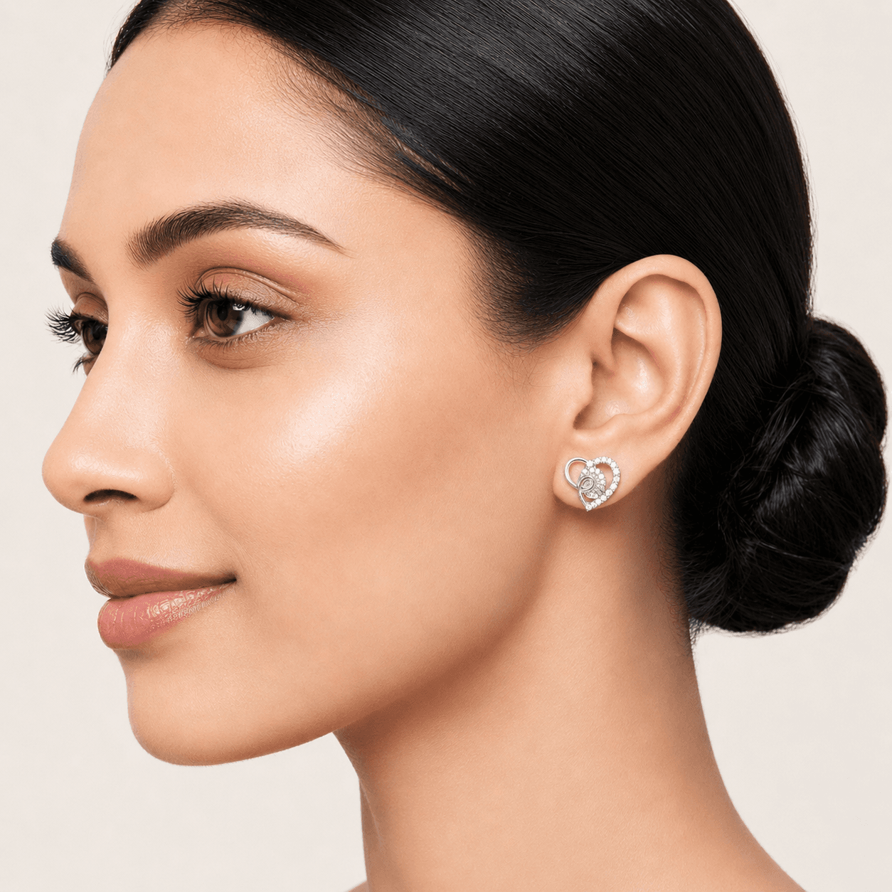 Elegance Half-Pave Heart Silver Earrings alternate view