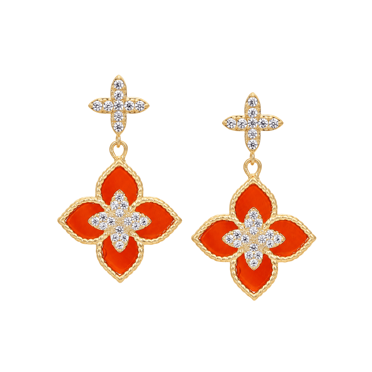 Gold Clover Red Studs Earrings