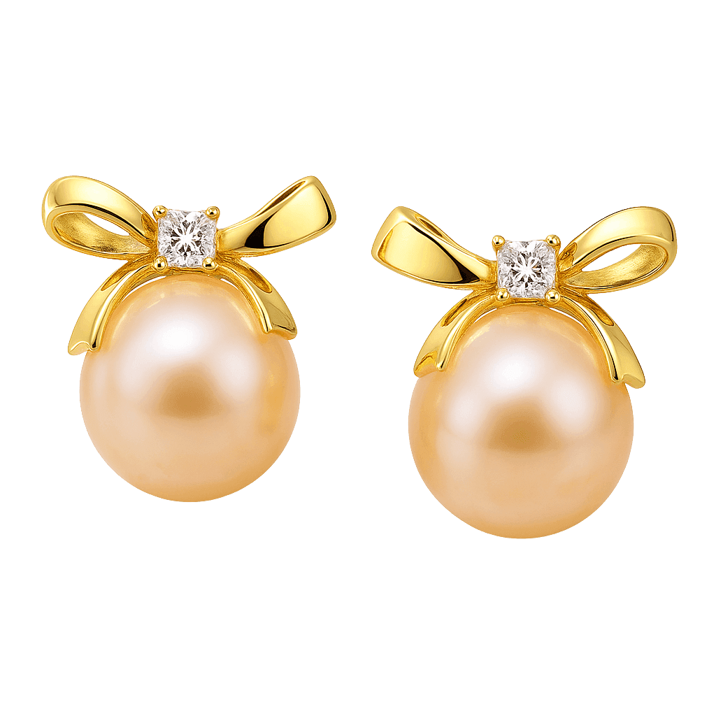 Golden Ribbon Pearl Drops Earring view 1