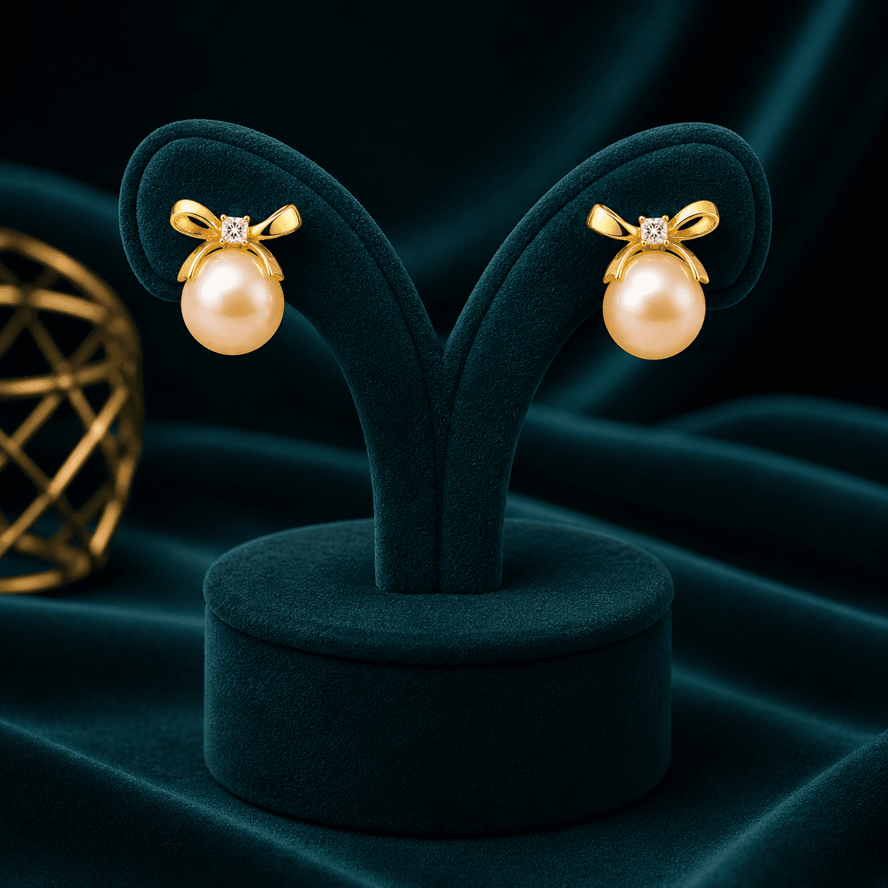 Golden Ribbon Pearl Drops Earring alternate view
