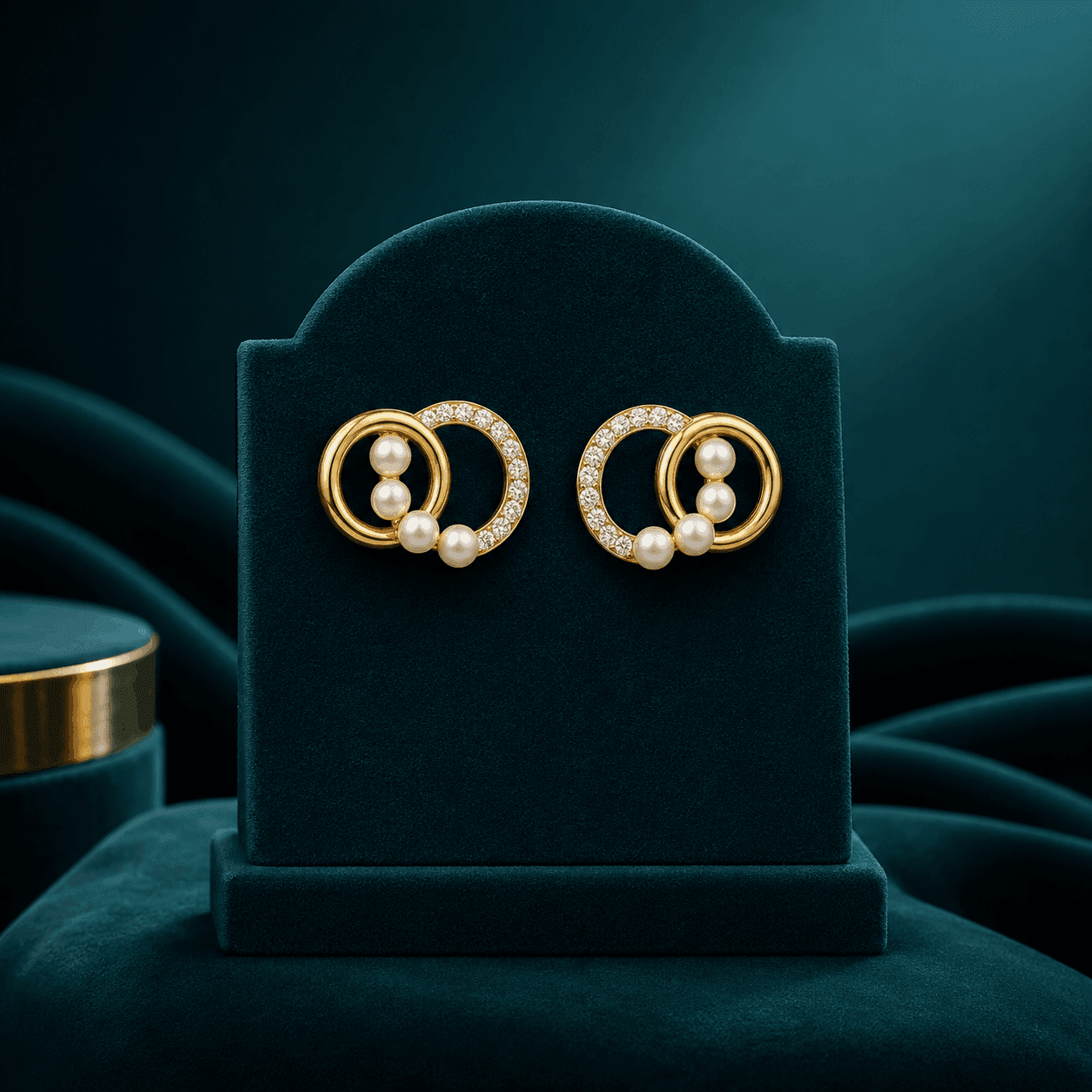 Gold Interlocking Circle Pearl Studs