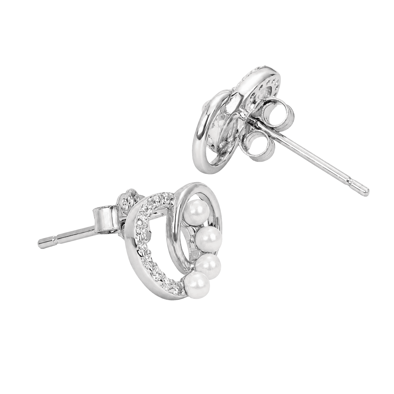 Silver Interlocking Circle Pearl Studs alternate view