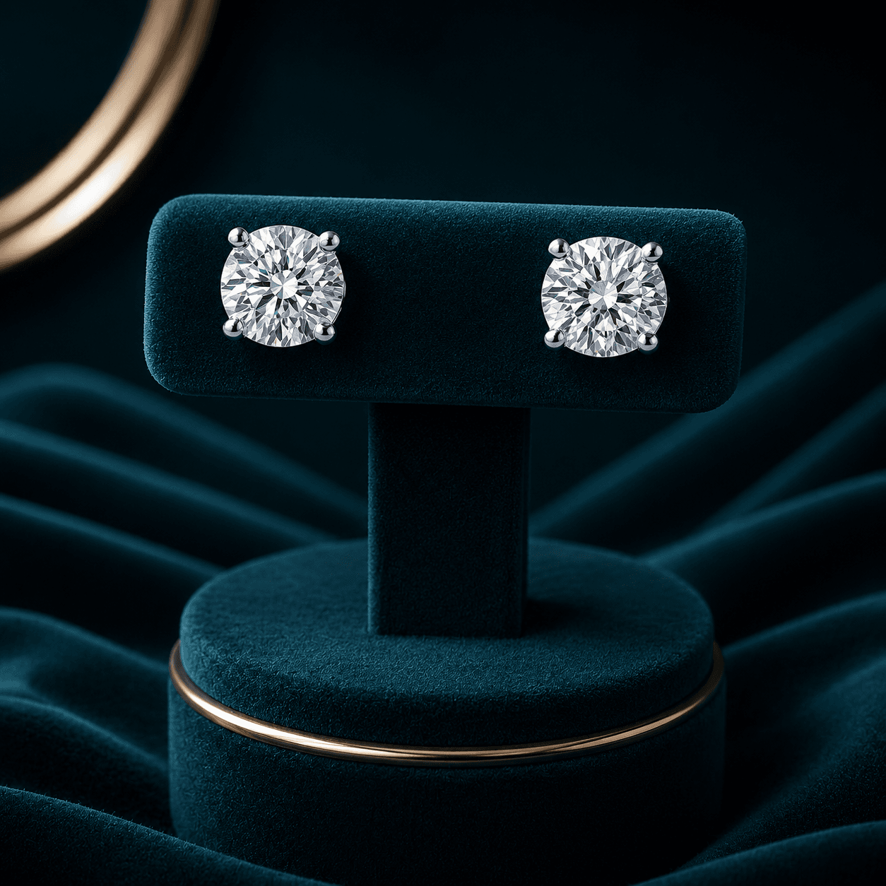 Silver Round Solitaire Studs alternate view