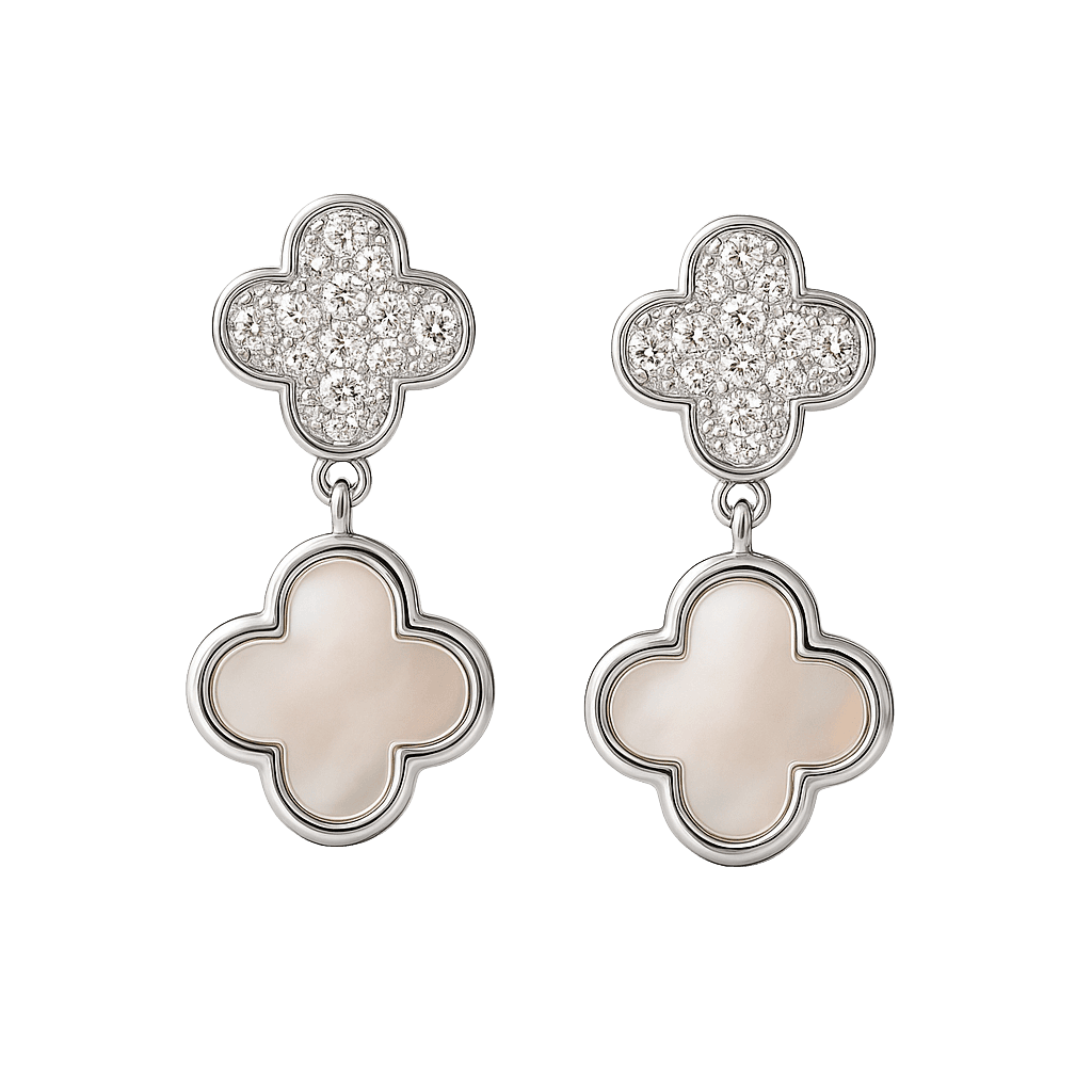 Vintage Clover Leaf White Onyx Studs view 1