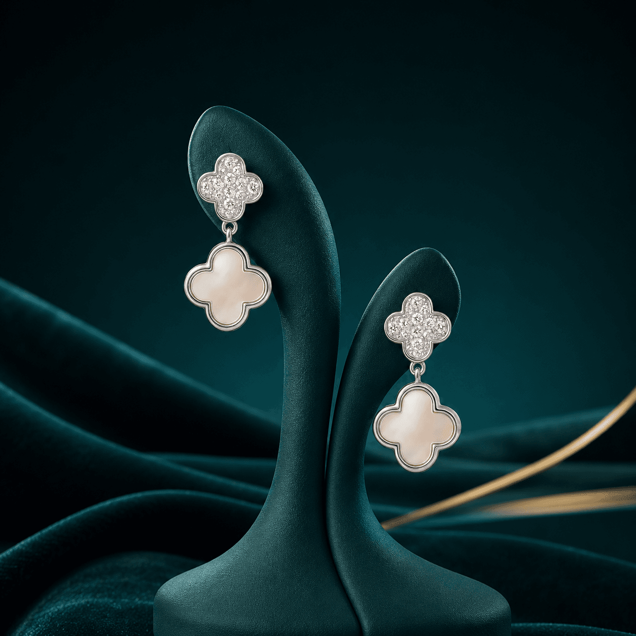 Vintage Clover Leaf White Onyx Studs alternate view