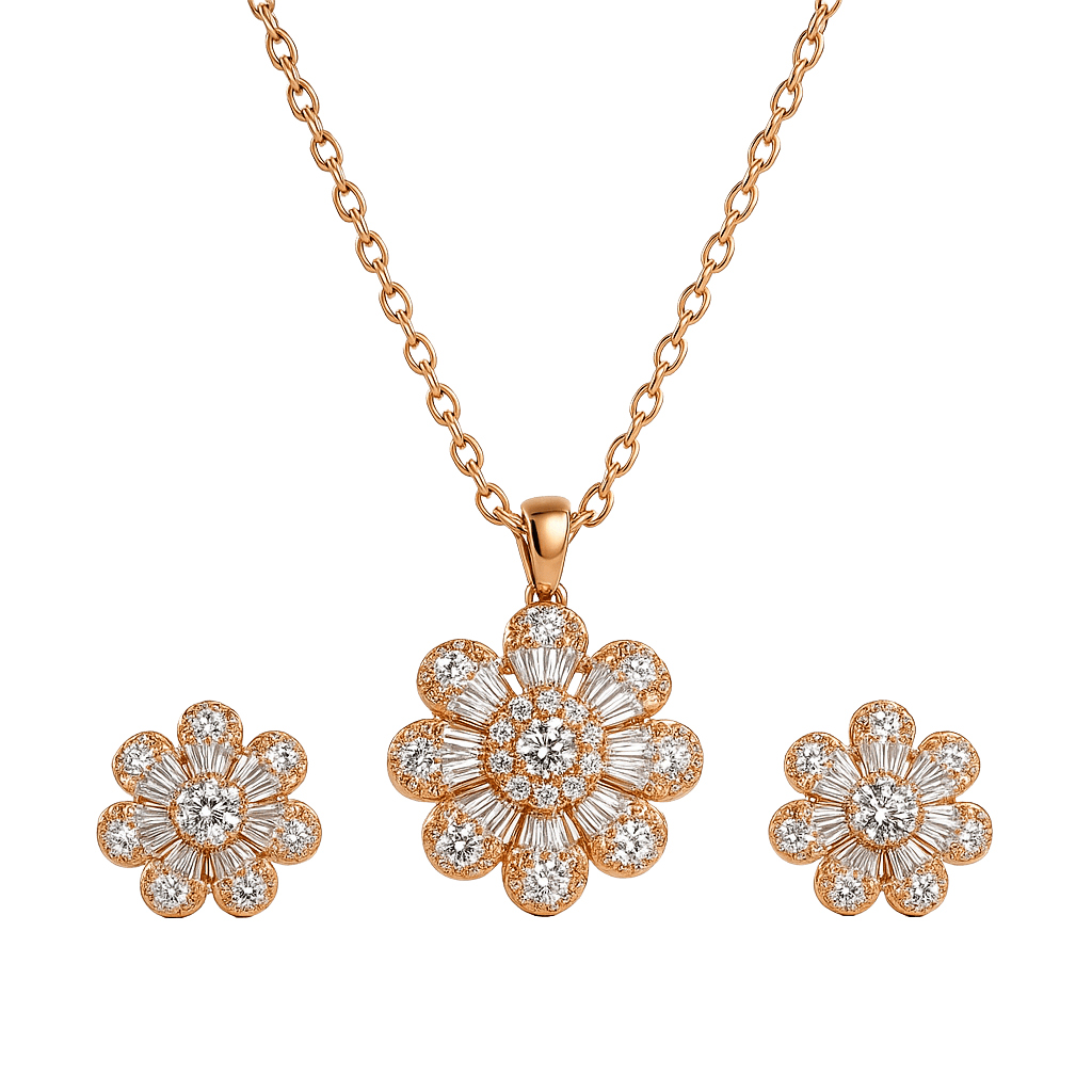 Floral Cascading Rose Gold Ornament Set view 1