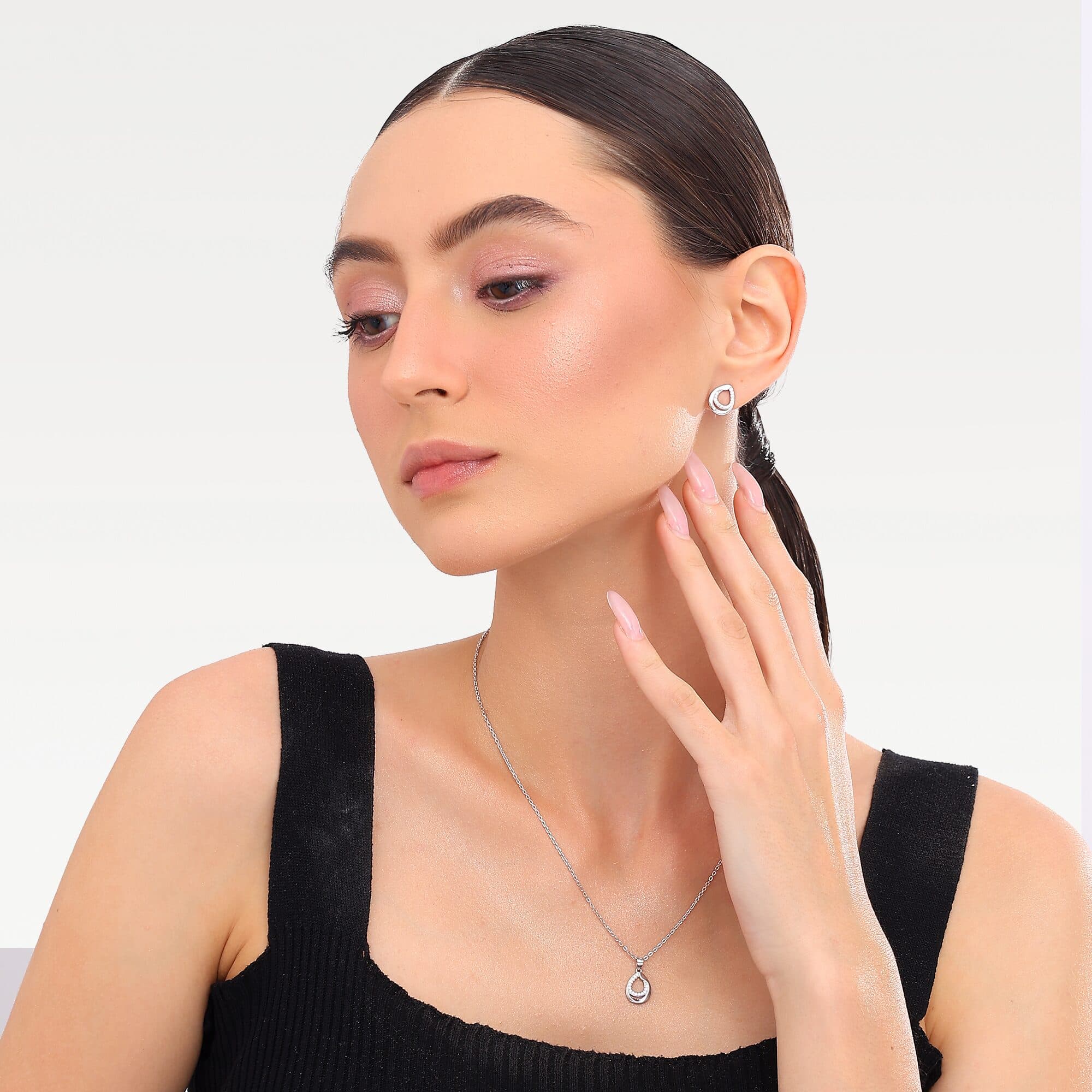 Silver Dew Drop Pendant Set