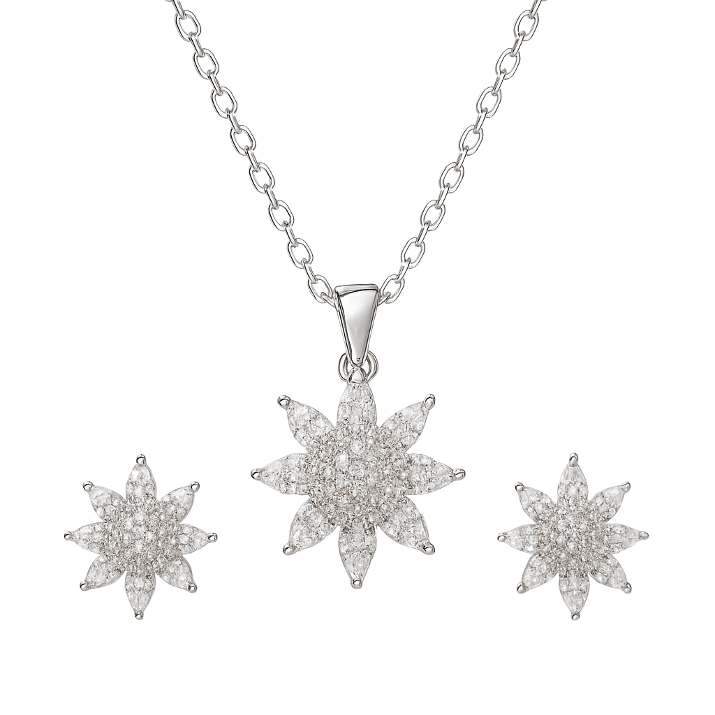 Stellar Silver Starburst Pendant Set