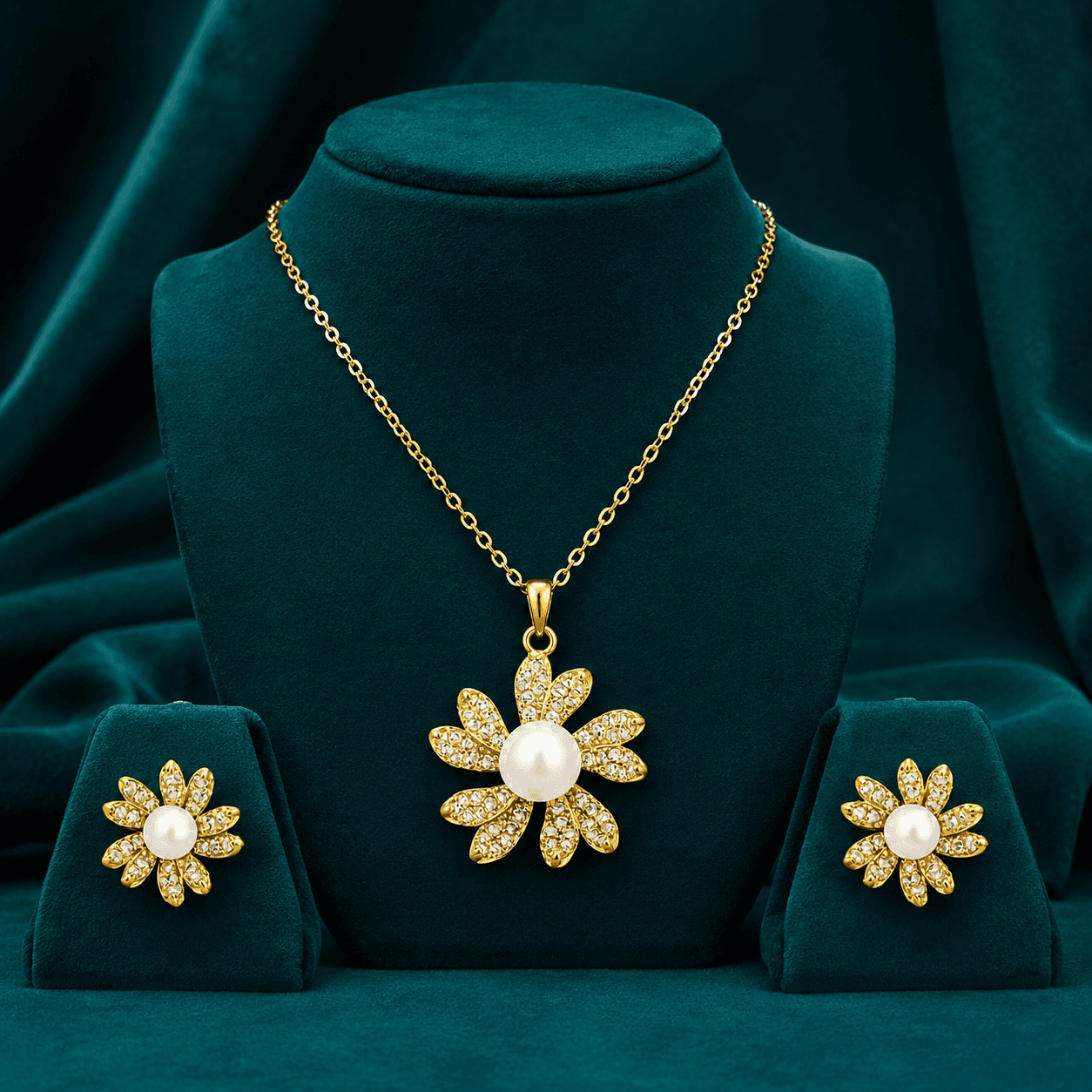 Golden Sunflower Bloom Pendant Set alternate view