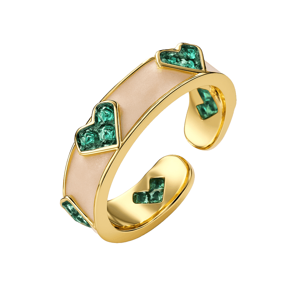 Emerald Green Heart Open Adjustable Ring view 1