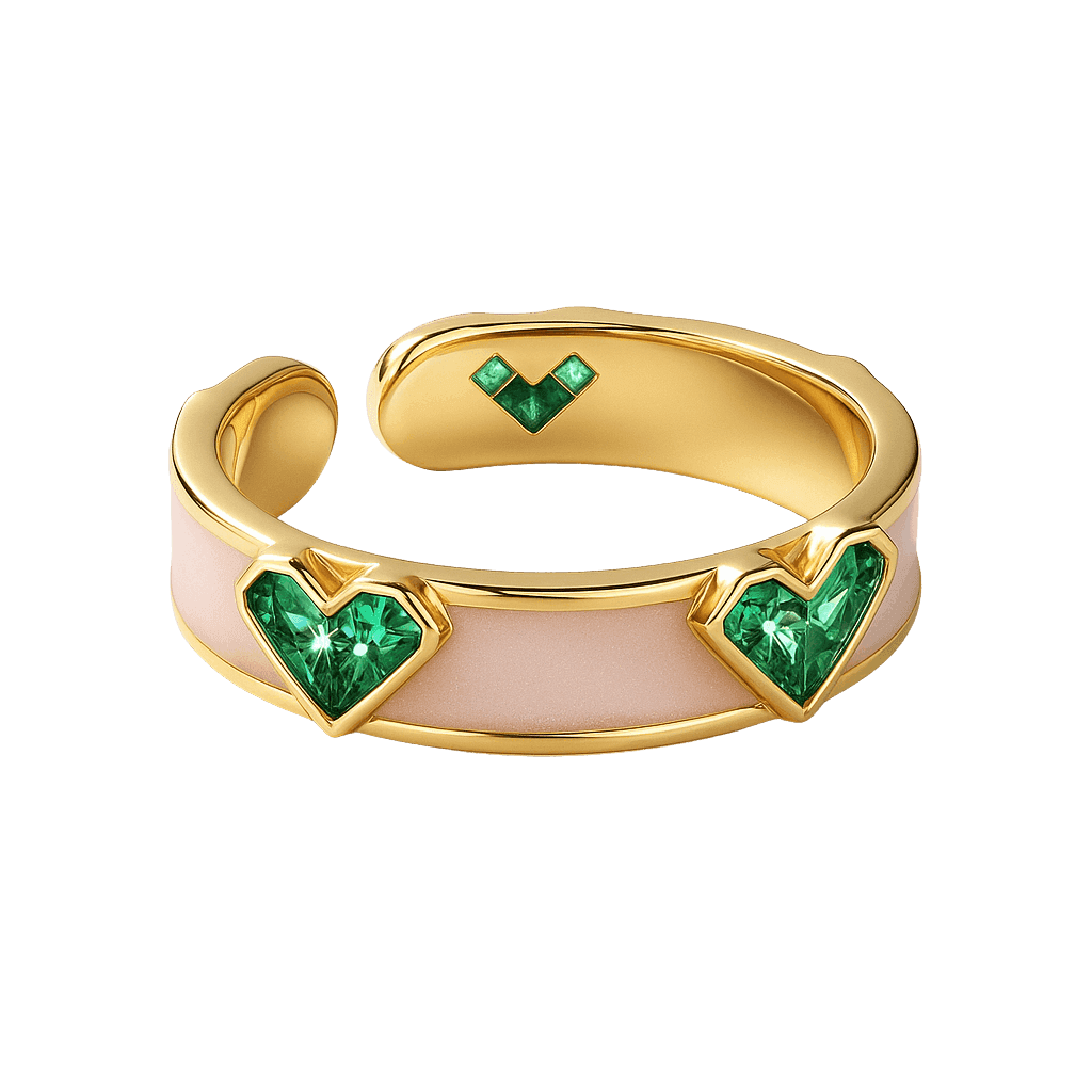 Emerald Green Heart Open Adjustable Ring alternate view