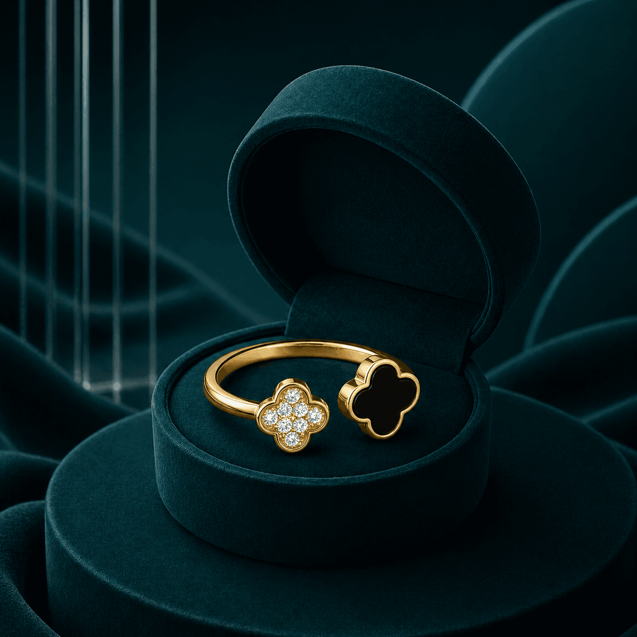 Midnight Black Clover Charm Ring