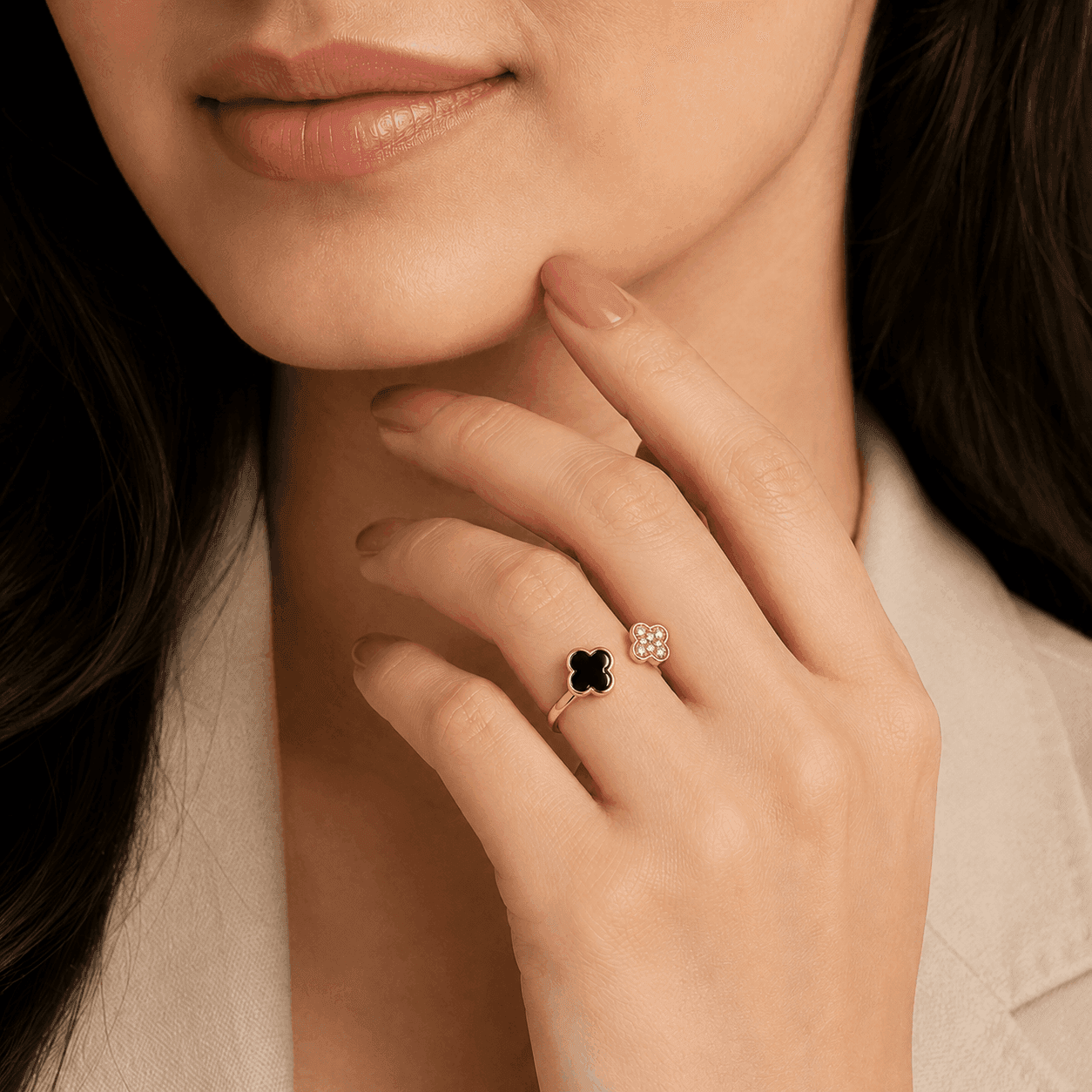 Midnight Black Clover Charm Ring alternate view
