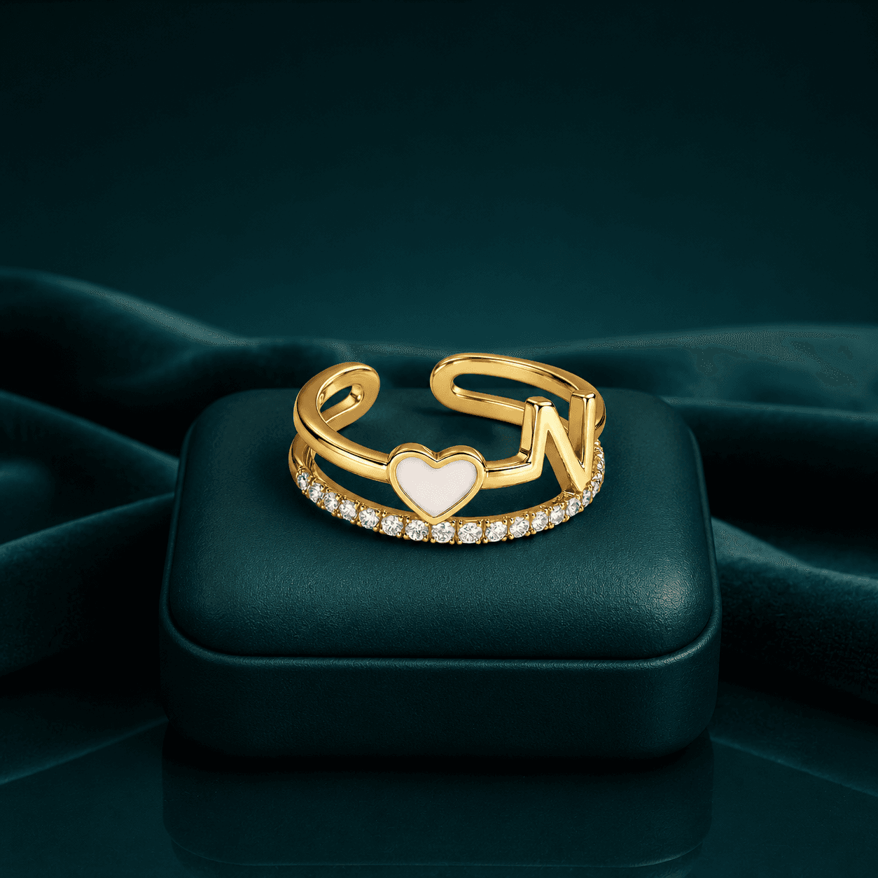 Golden Heartbeat Pave Open Adjustable Ring