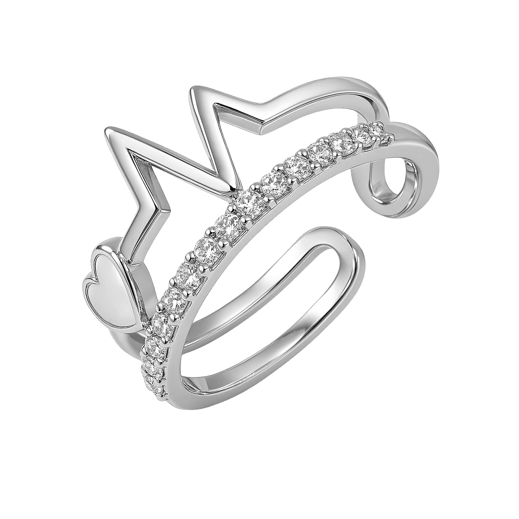 Silver Heartbeat Pave Open Adjustable Ring view 1