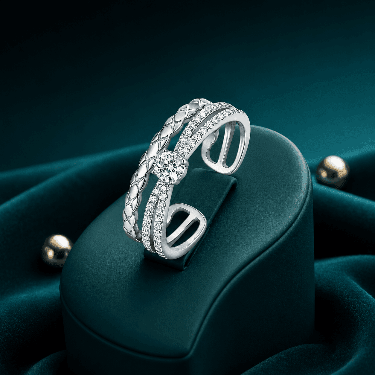 Triple Row Crystal Stack Ring