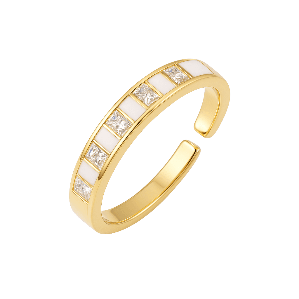 White Enamel Geometric Band Ring view 1