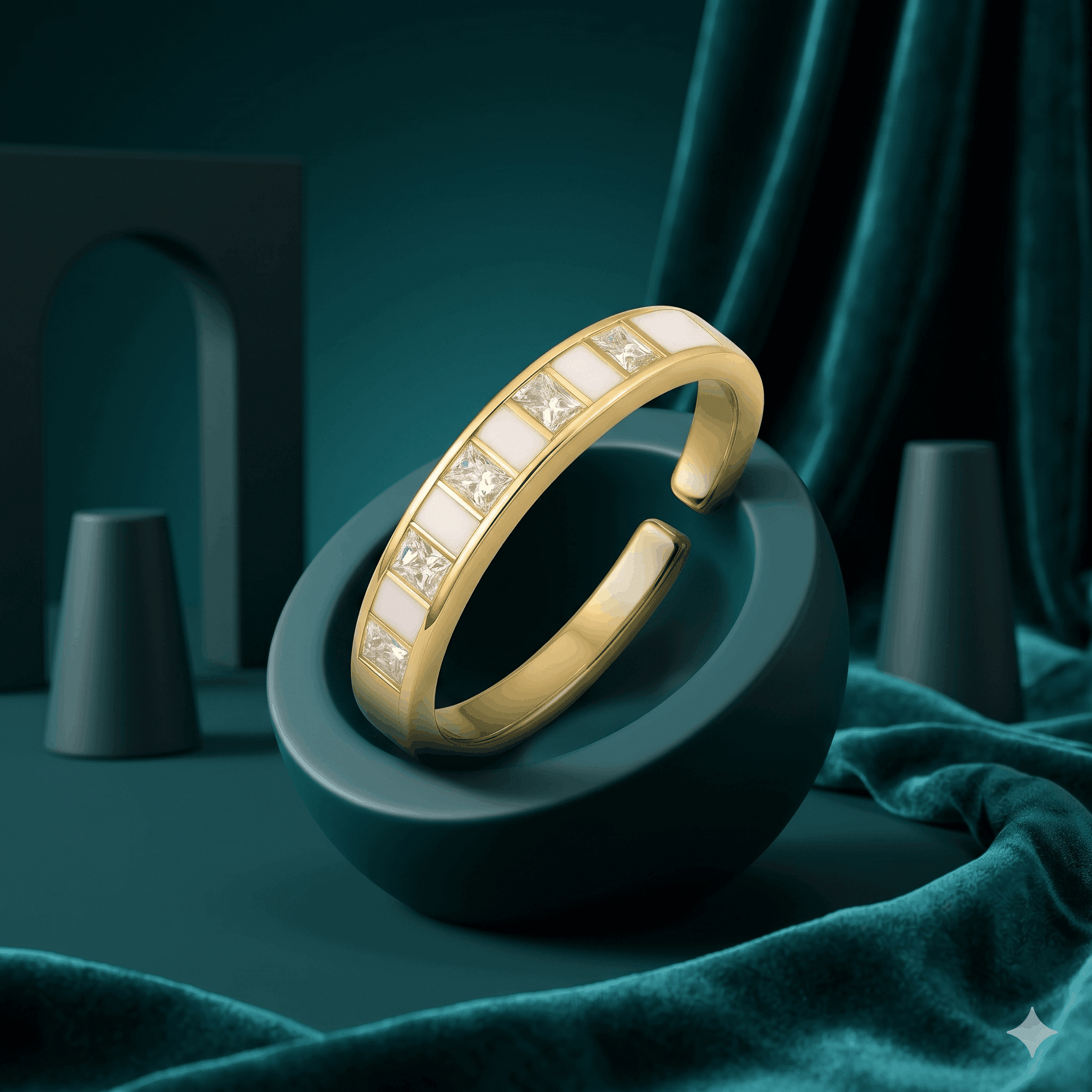 White Enamel Geometric Band Ring